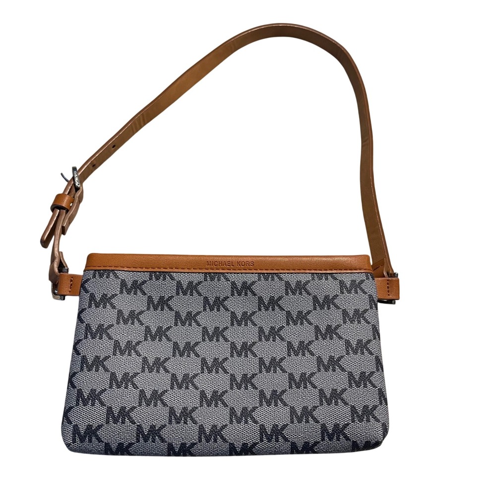 Michael Kors Shoulder Bag Women Small Gray Brown Monogram Y2K Preppy Logo